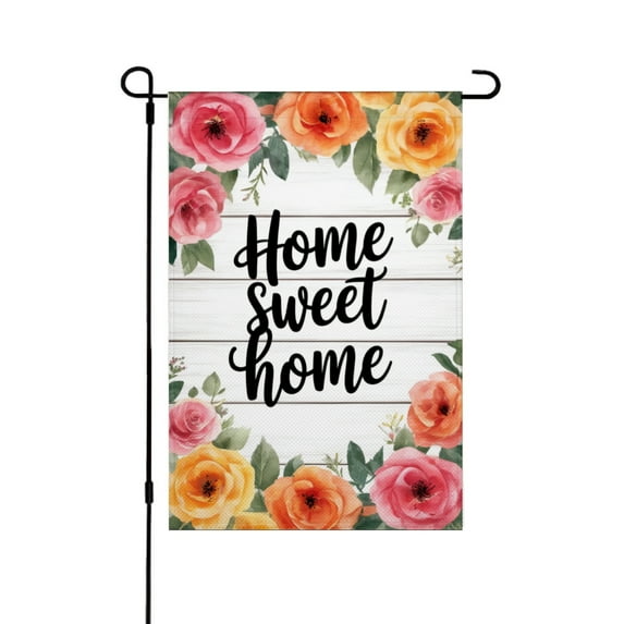 JOOCAR Linen Garden Flag with Floral Design - Home Sweet Home - for Spring Summer Home Outdoor Garden Yard Door Decor 12x18 inch