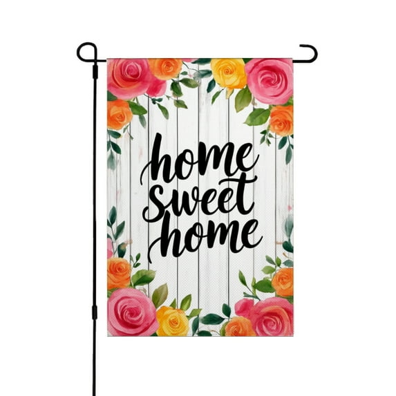 JOOCAR Linen Garden Flag with Floral Design - Home Sweet Home - for Spring Summer Home Outdoor Garden Yard Door Decor 12x18 inch
