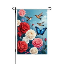JOOCAR Linen Garden Flag with Hummingbirds, Roses, and Butterflies for Spring Summer Home Outdoor Garden Yard Door Decor 12x18 inch
