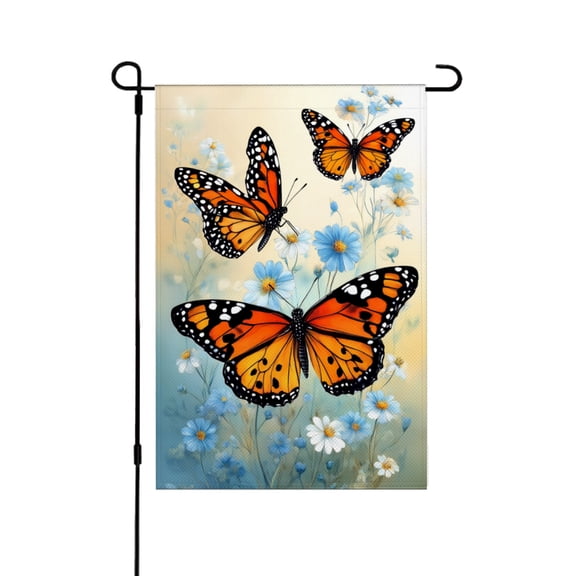 JOOCAR Linen Garden Flag with Monarch Butterflies and Flowers for Spring Summer Home Outdoor Garden Yard Door Decor 12x18 inch