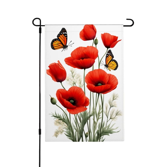 JOOCAR Linen Garden Flag with Red Poppies and Butterflies for Spring Summer Home Outdoor Garden Yard Door Decor 12x18 inch