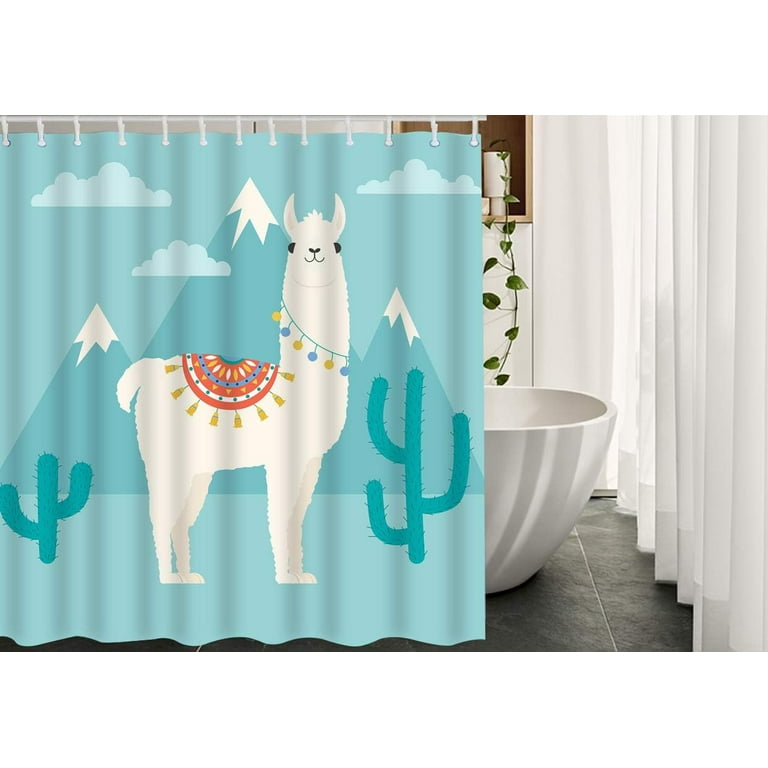 JOOCAR Llama Fabric Shower Curtain with Hooks Cactus Clouds Alpaca Mammal  Mountain Fur Cartoon Smile Nature Animal Bath Shower Curtain Polyester  72x72
