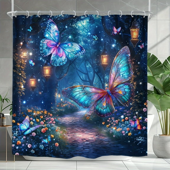 JOOCAR Magical Butterfly Garden Polyester Shower Curtain for Home Bathroom Bath Tub Decoration 72x72 inch