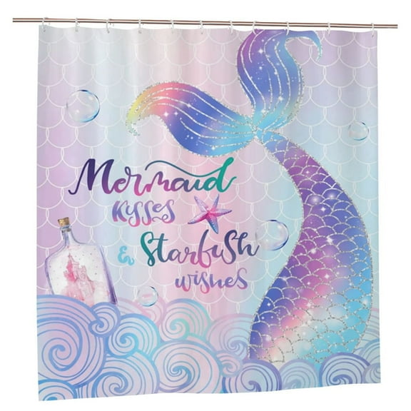 JOOCAR Mermaid Tail Fish Scale Shower Curtain for Bathroom Decor 72Wx72H Inch Colorful Ocean Theme Kids Girls Home Accessories