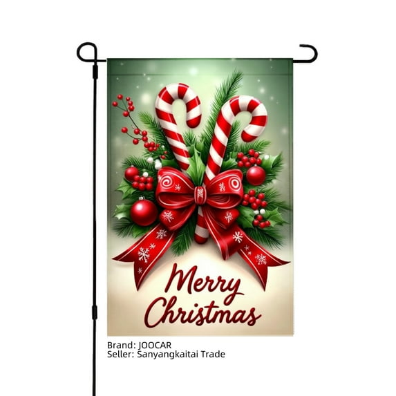 JOOCAR Merry Christmas Candy Cane and Holly Garden Flag for Winter Christmas Home Outdoor Garden Yard Door Decor 12x18 inch