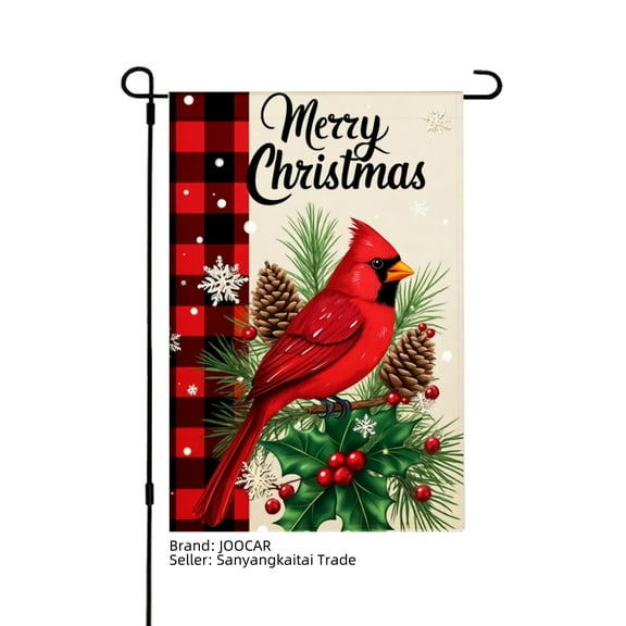 JOOCAR Merry Christmas Cardinal Garden Flag with Red Bird, Pinecones, and Snowflakes for Winter Christmas Home Outdoor Garden Yard Door Decor 12x18 inch