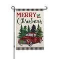 thumbnail image 1 of JOOCAR Merry Christmas Garden Flag Buffalo Plaid Double Sided Burlap Premium Fabric Christmas Red Truck and Christmas Tree Pattern Weather and Fade Size: 18 x 12 inches, 1 of 7