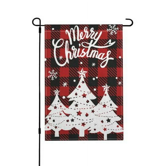 JOOCAR Merry Christmas Garden Flag Christmas Tree Pattern High Quality Burlap Weather Resistant Fade Resistant Double Sided Design Christmas Party Yard Indoor and Outdoor Decor, Size: 18 x 12 inches
