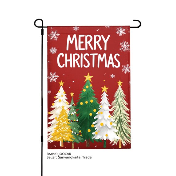 JOOCAR Merry Christmas Garden Flag with Snowflake and Christmas Trees Design for Winter Christmas Home Outdoor Garden Yard Door Decor 12x18 inch