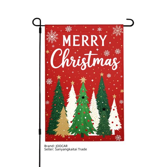 JOOCAR Merry Christmas Garden Flag with Snowflakes and Trees for Winter Christmas Home Outdoor Garden Yard Door Decor 12x18 inch