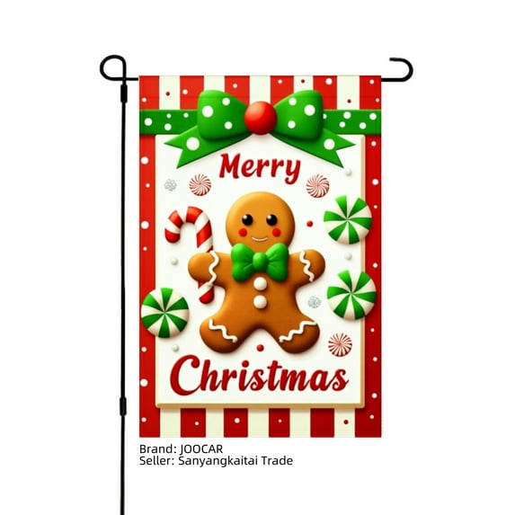 JOOCAR Merry Christmas Gingerbread Man Garden Flag for Winter Christmas Home Outdoor Garden Yard Door Decor 12x18 inch