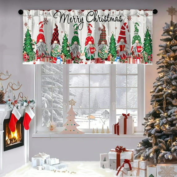 JOOCAR Merry Christmas Gnomes and Trees Window Valance Curtain for Indoor Living Room Bedroom Kitchen Decoration 54x18 inch