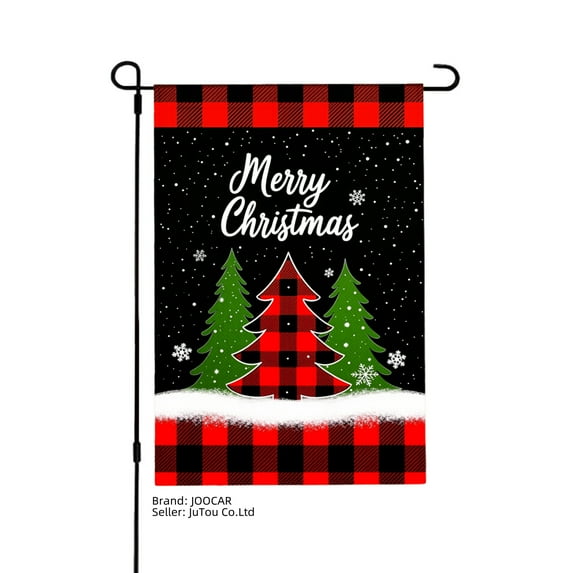 JOOCAR Merry Christmas Plaid Tree Garden Flag for Winter Christmas Home Outdoor Garden Yard Door Decor 12x18 inch