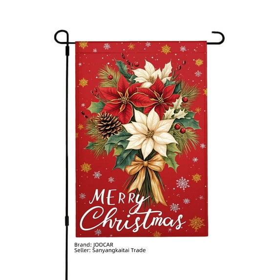 JOOCAR Merry Christmas Poinsettia Floral Garden Flag for Winter Christmas Home Outdoor Garden Yard Door Decor 12x18 inch