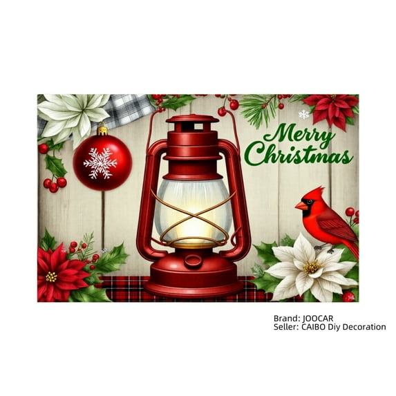 JOOCAR Merry Christmas Red Lantern and Cardinal Design Linen Table Mats Set of 4 for Home Kitchen Table Decor 12x18 inch