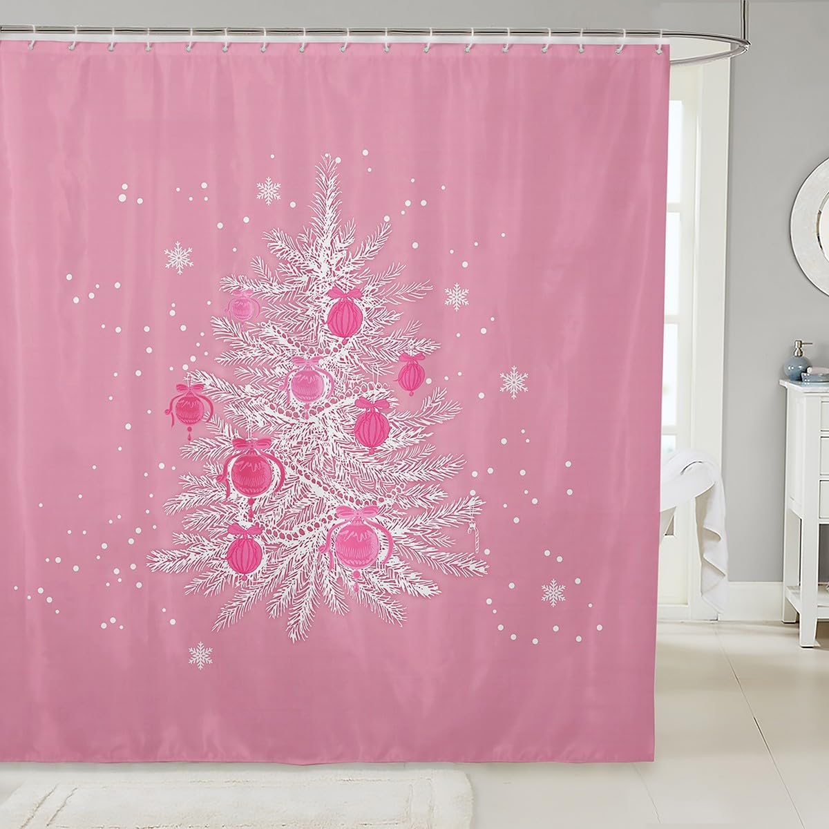 JOOCAR Merry Christmas Shower Curtain Pink Trees Bathroom Shower