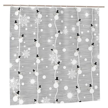 JOOCAR Merry Christmas Shower Curtain, Snowman and Snowflake on Grey Background Digital Print, Fabric Bathroom Decor with Hooks, 72 x 72 inches Polyester waterproof fabric with 12 hooks
