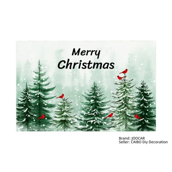 JOOCAR Merry Christmas Snowy Pine Trees with Red Birds Holiday Design Linen Table Mats Set of 4 for Home Kitchen Table Decor 12x18 inch