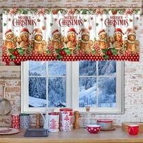 JOOCAR Merry Christmas Teddy Bear Polyester Window Valance Curtain for Indoor Living Room Bedroom Kitchen Decoration 54x18 inch