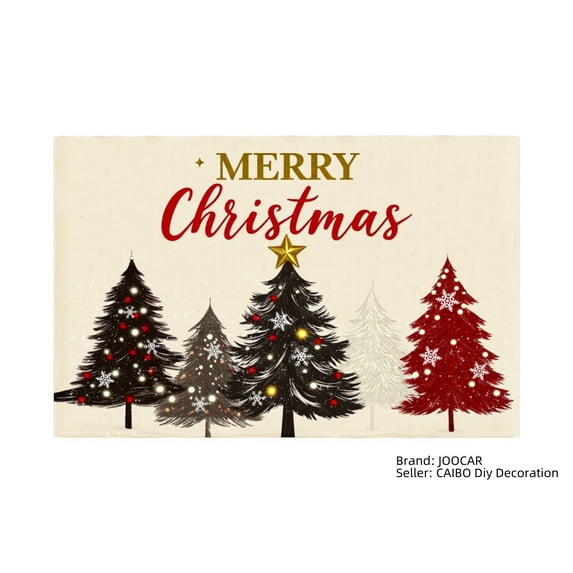 JOOCAR Merry Christmas Tree Pattern Linen Table Mats Set of 4 for Home Kitchen Table Decor 12x18 inch