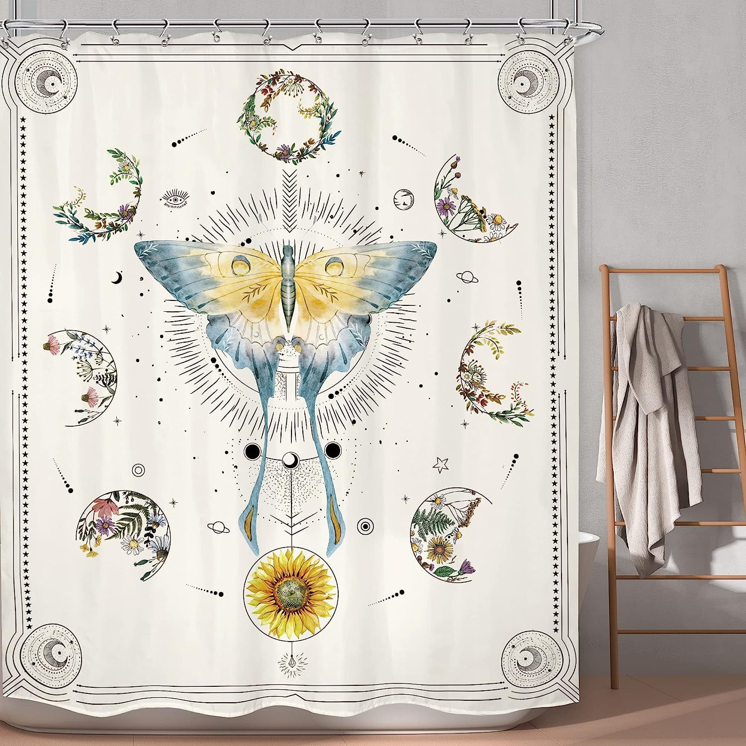 LIGHTINHOME Boho Floral Shower Curtain 60Wx72H Inches