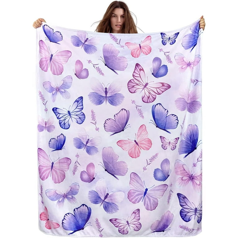 JOOCAR Mufunne Butterfly Blanket Throw Purple Butterfly Gifts for