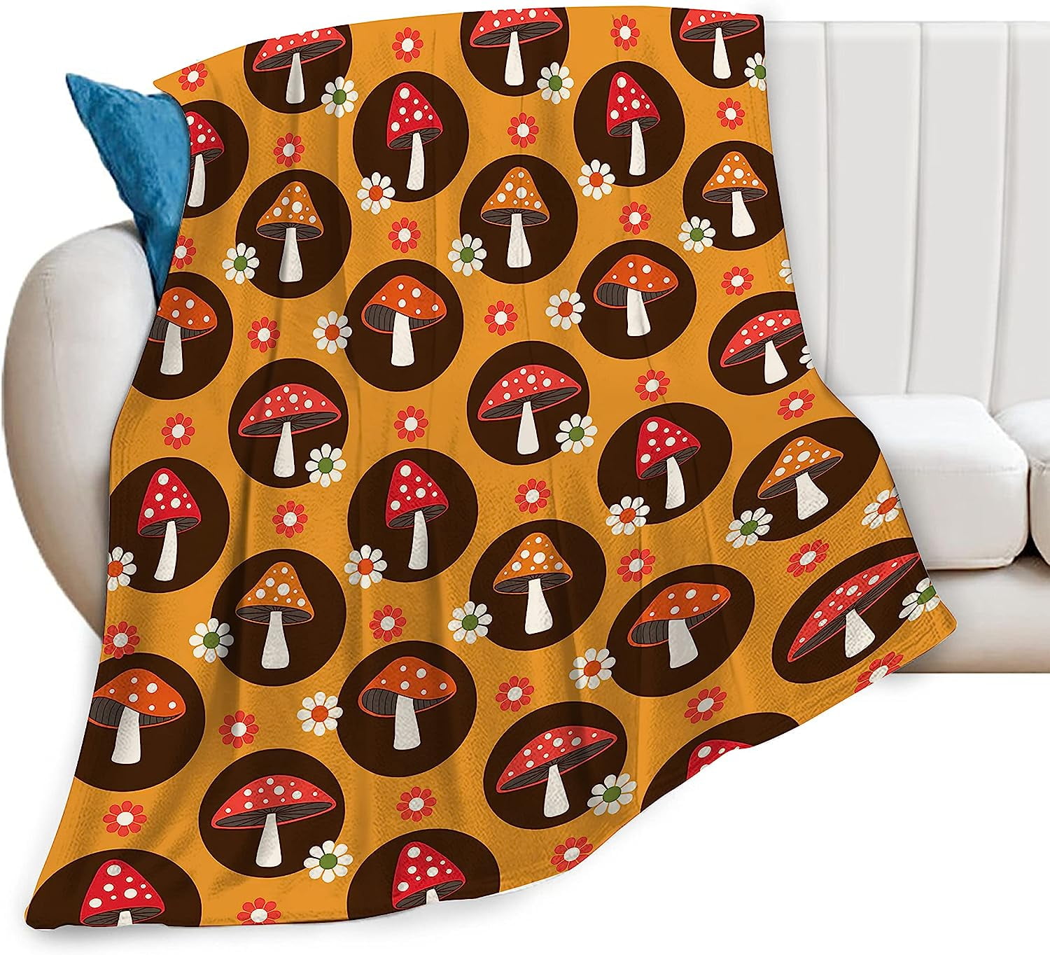 JOOCAR Mushroom Blanket Soft Warm Mushroom Flower Fleece Throw Blanket