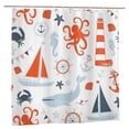 thumbnail image 1 of JOOCAR Nautical Shower Curtain, Pastel Colored Composition of Lighthouse Sailboat Fish Shells Octopus, Cloth Fabric Bathroom Decor, 1 of 7