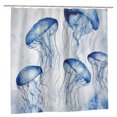 thumbnail image 1 of JOOCAR Navy Blue Jellyfish Waterproof Polyester Shower Curtain with Hooks for Bathroom Decor, 1 of 7