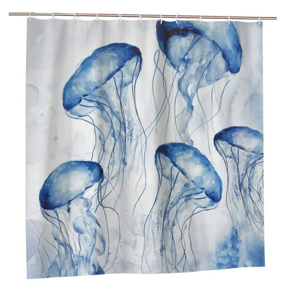 JOOCAR Navy Blue Jellyfish Waterproof Polyester Shower Curtain with Hooks for Bathroom Decor