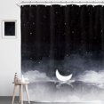 thumbnail image 1 of JOOCAR Night Starry Sky Moon Phase Shower Curtain Black Dark Navy Cloud Stars 72Wx72H Inch White New Moon Sparkly Shiny Galaxy Space Lake Fantasy Goth Polyester Fabric Bathroom Bathtub whit Hooks, 1 of 7