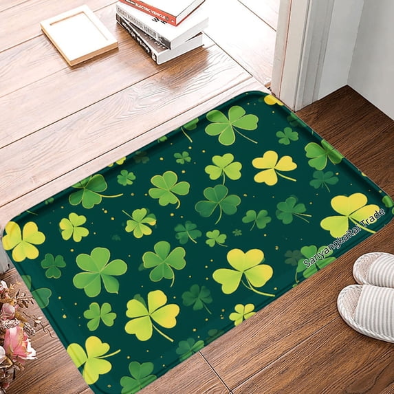 JOOCAR Non Slip Flannel Polyester Floor Mat With Clover Pattern For Bathroom Kitchen Bedroom Decor 16x24 inch