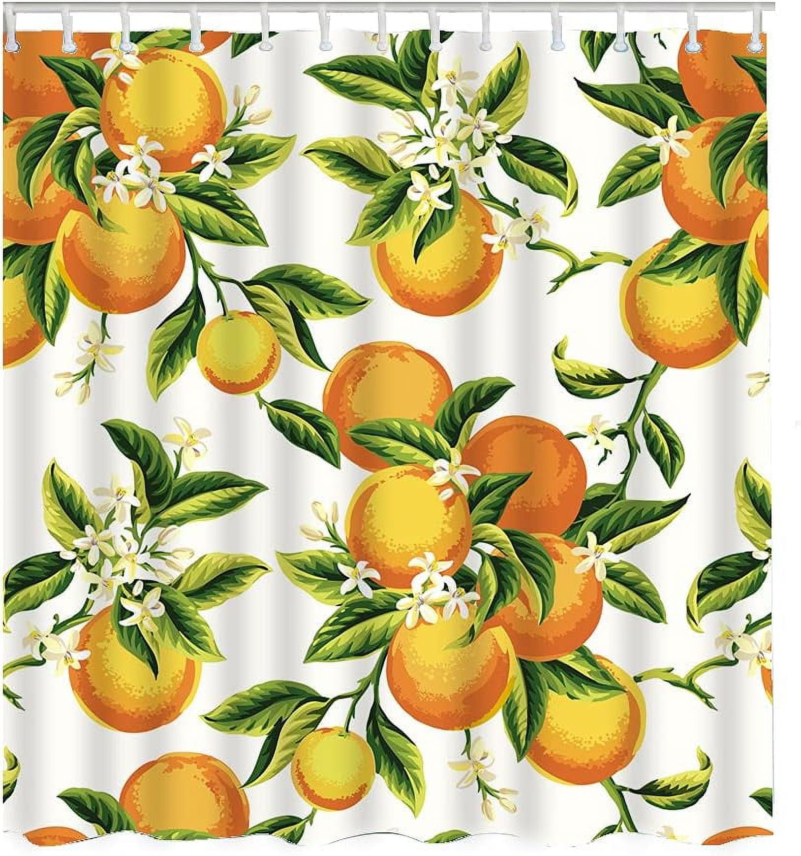 JOOCAR Orange Fruits Shower Curtain Flowers Leaves Bathroom Curtains