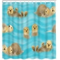 thumbnail image 1 of JOOCAR Otters with Cubs Shower Curtain Sea Water Animal Bathroom Curtains, Machine Washable, Water-Repellent Blue Brown 72x72Inch, 1 of 6
