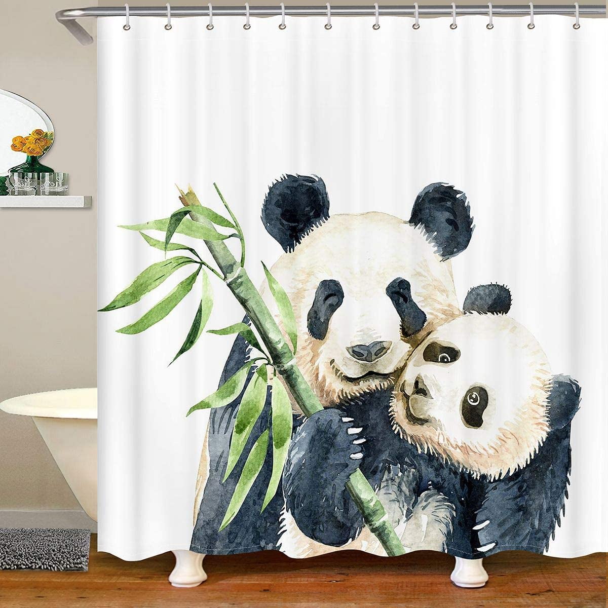 JOOCAR Panda Bath Curtain Cute Panda Bear Shower Curtain for Stalls ...