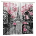 thumbnail image 1 of JOOCAR Paris Eiffel Tower Pink Valentine Polyester Bathroom Shower Curtain with 12 Hooks, 72×72 in, 1 of 7
