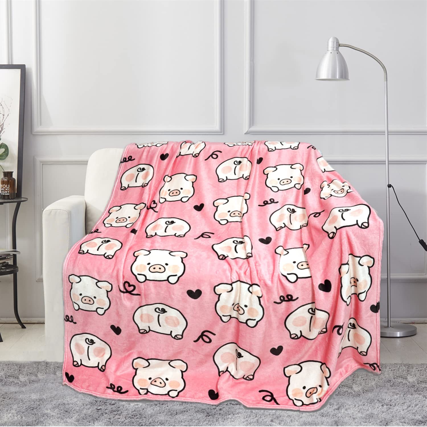 JOOCAR Pig Blanket 50"x60" Cute Pink Pig Throw Blanket for Boys Girl