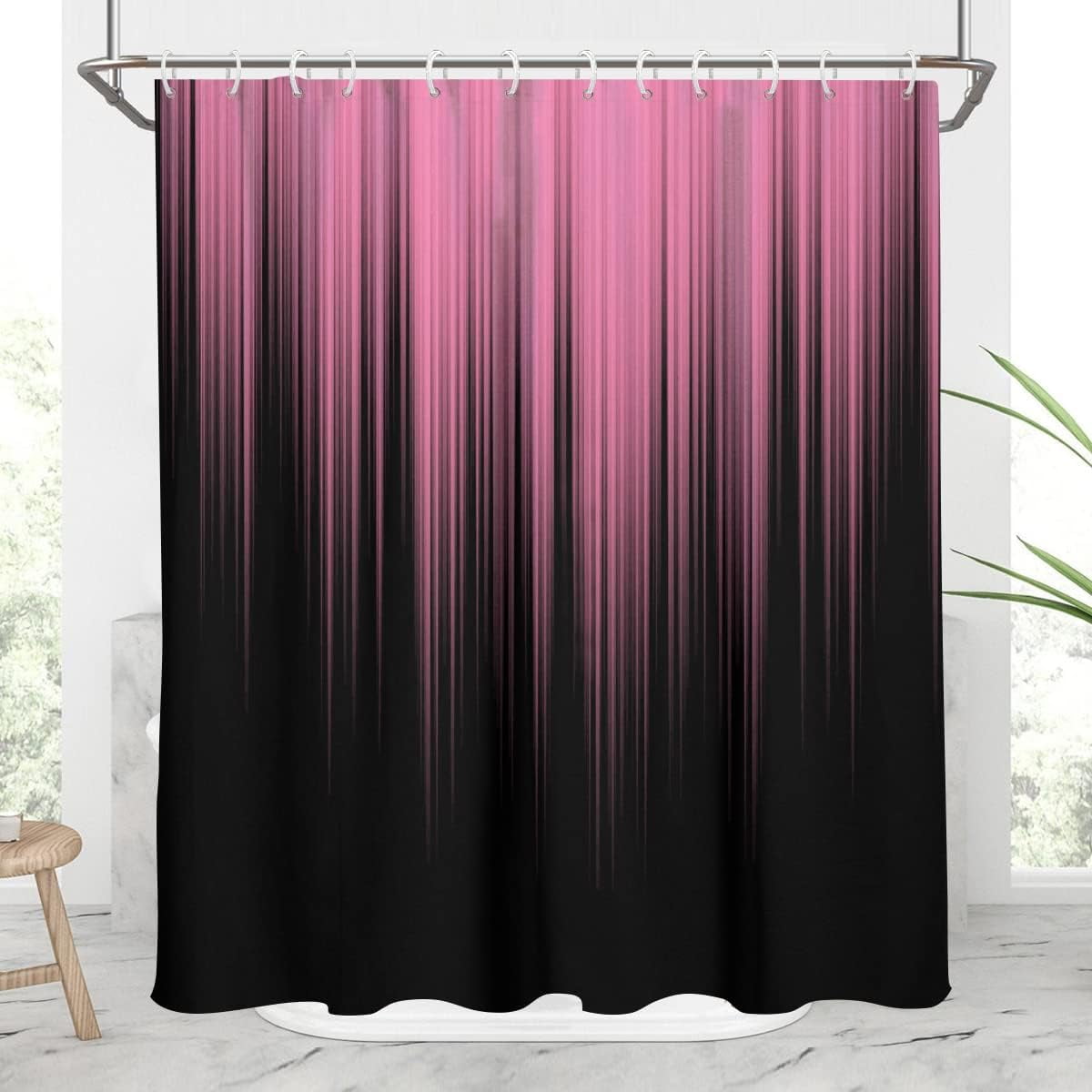 JOOCAR Pink and Black Shower Curtain Ombre Abstract Gradient Girls Girly Cute Preppy Designer