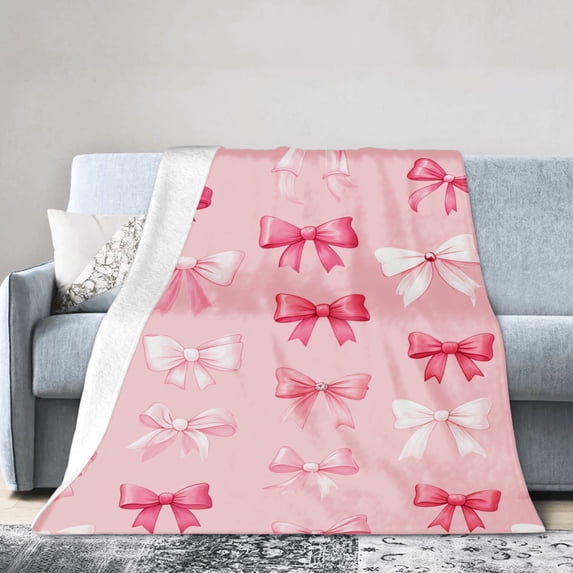 JOOCAR Pink Bow Pattern Flannel Throw Blanket For Gift Home Sofa Bed Decoration 60x50 inch