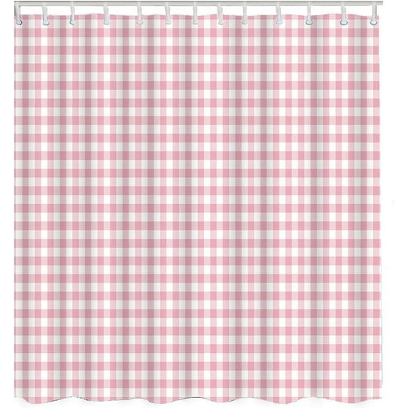 JOOCAR Pink Gingham Polyester Shower Curtain Checkered Geometric Plaid Water-Repellent 72x72 inch
