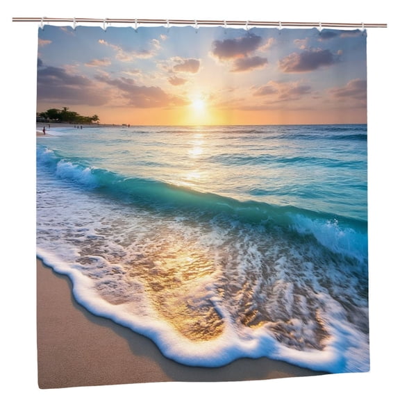 JOOCAR Polyester Fabric Sunset Beach Scene Shower Curtain for Spring Summer Home Bathroom Bath Tub Decor 72x72 inch