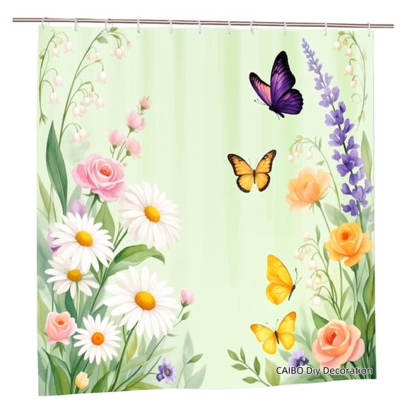 JOOCAR Polyester Shower Curtain With Butterflies And Flowers For Home Bathroom Bath Tub Decoration 72x72 inch