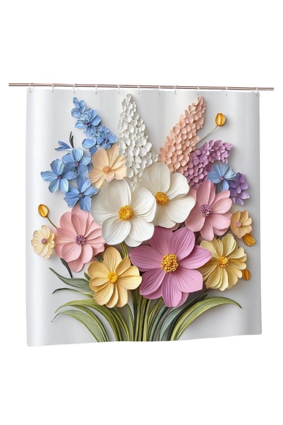 Polyester Shower Curtain with Colorful Floral Design for Spring Summer Home Bathroom Bath Tub Decor 72x72 inch