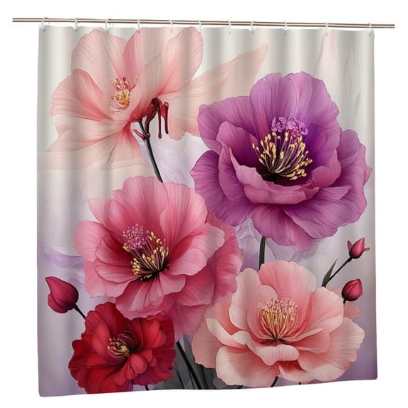 JOOCAR Polyester Shower Curtain with Elegant Pink and Purple Floral Design for Spring Summer Home Bathroom Bath Tub Decor 72x72 inch