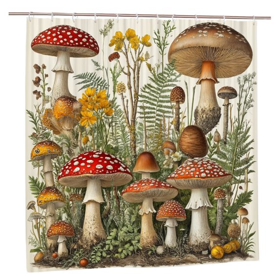JOOCAR Polyester Shower Curtain with Mushroom and Floral Design for Spring Summer Home Bathroom Bath Tub Decor 72x72 inch