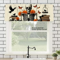 JOOCAR Polyester Window Valance Curtain with Skull and Flowers Design for Home Kitchen Living Room Bedroom Bathroom Decor 54x18 inch