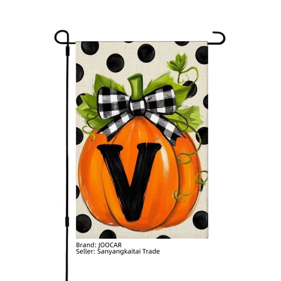 JOOCAR Pumpkin with Letter V Linen Garden Flag for Fall Autumn Home Outdoor Garden Yard Door Decor 12x18 inch