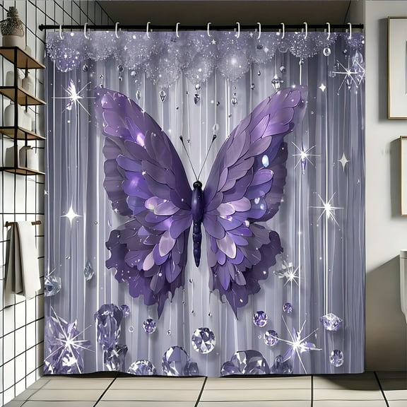 JOOCAR Purple Butterfly Sparkle Shower Curtain for Home Bathroom Bath Tub Decoration 72x72 inch