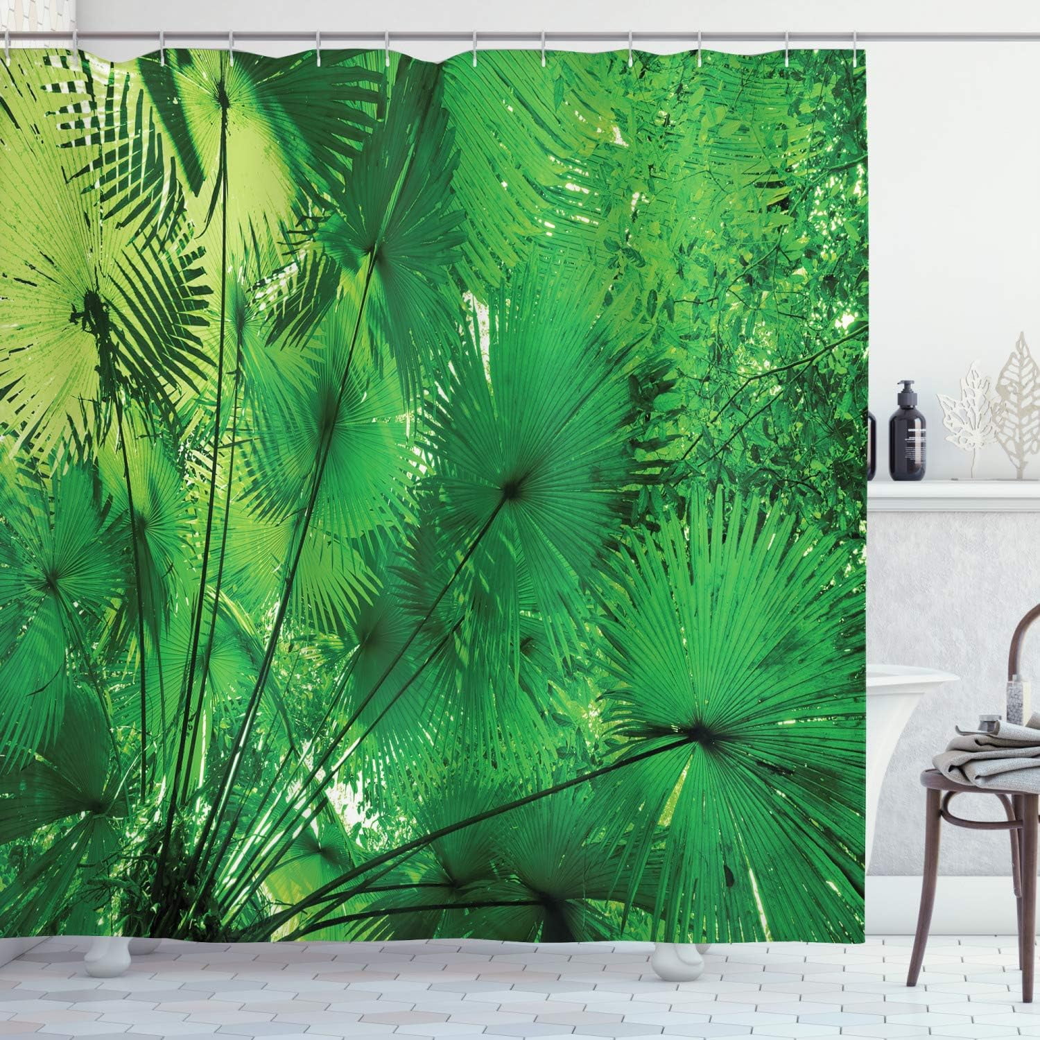 JOOCAR Rainforest Shower Curtain, Plants in Tropical Environment Exotic