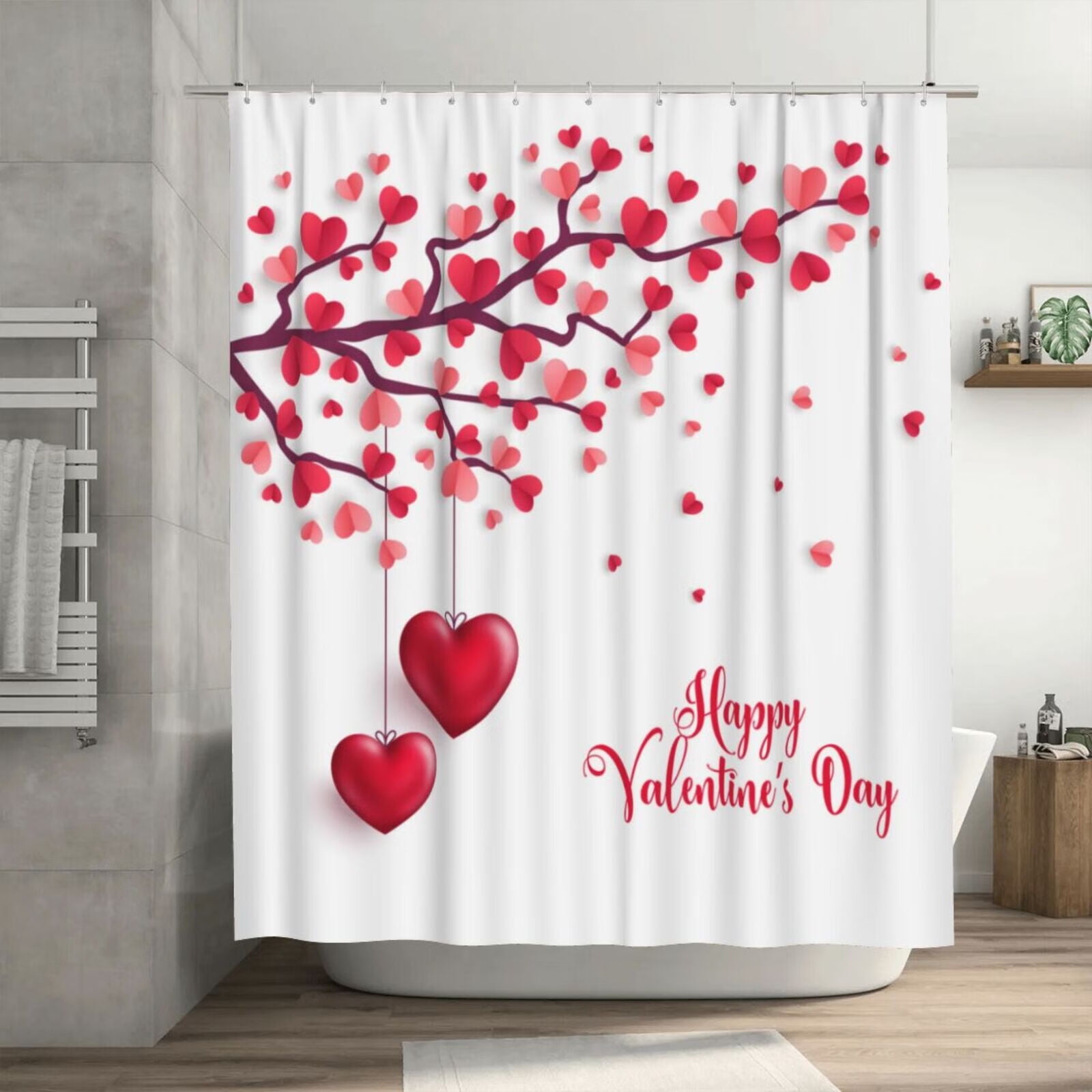 JOOCAR Red Love Heart Tree Bathroom Decor Valentine's Day Shower